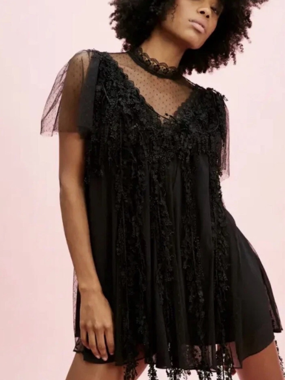 Free People Pirouette Black Lace Mini Dress